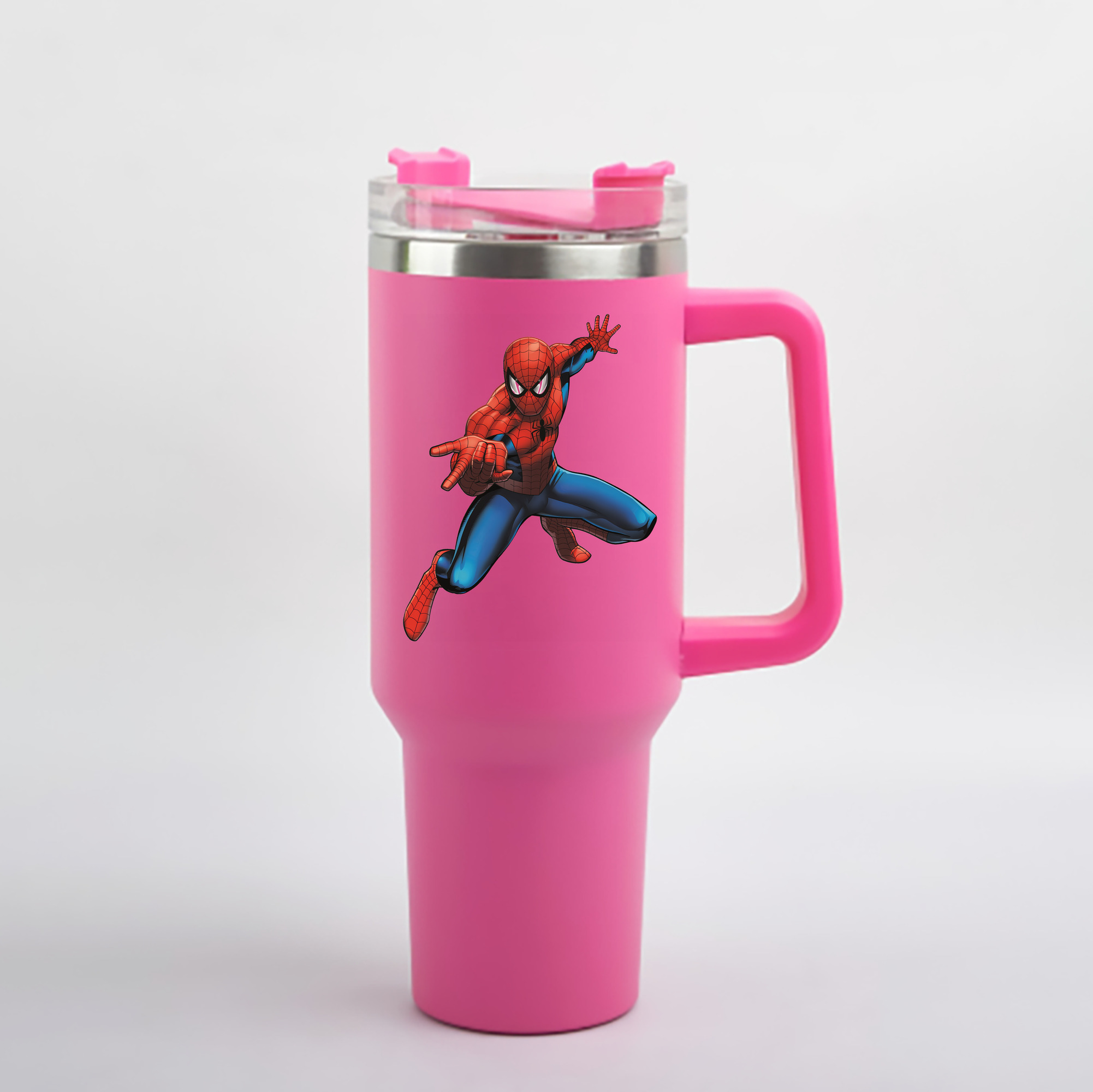 （画像用） Spider Man スパイダーマン 1200mL車用タンブラー - クリスタルステッカー（プラスチックストロー付き）